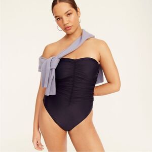 J. Crew Ruched Removable Straps One Piece Swimsuit Navy Blue Size 24 NWT